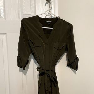 Army green knee length button down dress size Xs